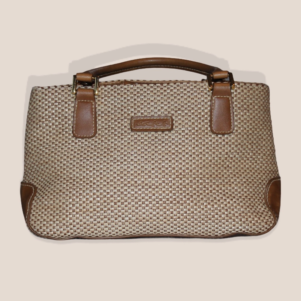 Tan Faux Leather & Fabric Convertible Mini Bag
